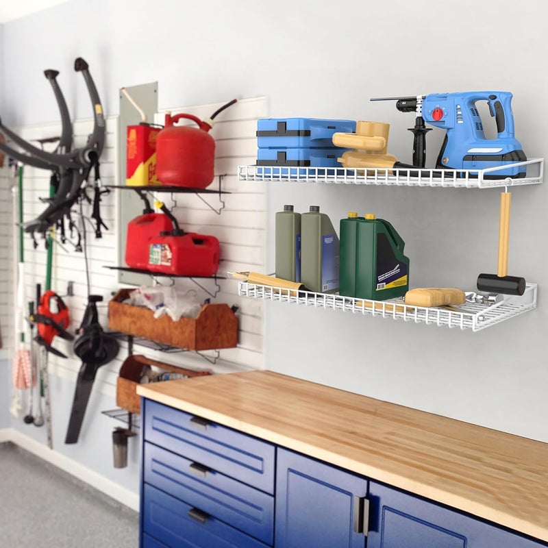 WALMANN 2 Pack Garage Wall Shelf, 23.5" x 12" Wall-Mounted Storage Shelves for Garage, Closet, Laundry Room, Heavy Duty Floating Shelving, Holds Up to 65 lbs(White) - Image 2